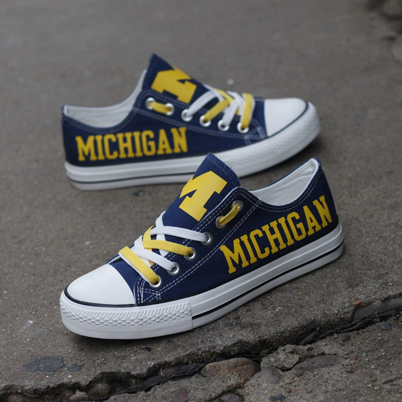 Michigan Wolverines Limited Print NCAA College Students Low Top Canvas Shoes Sport Sneakers