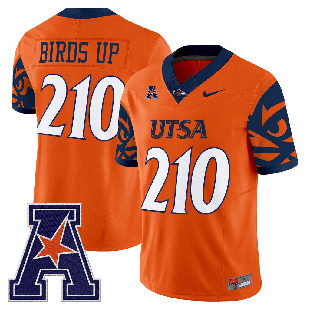 Birds Up Jersey #210 UTSA Roadrunners 2025 Vapor Limited V2 Stitched Orange