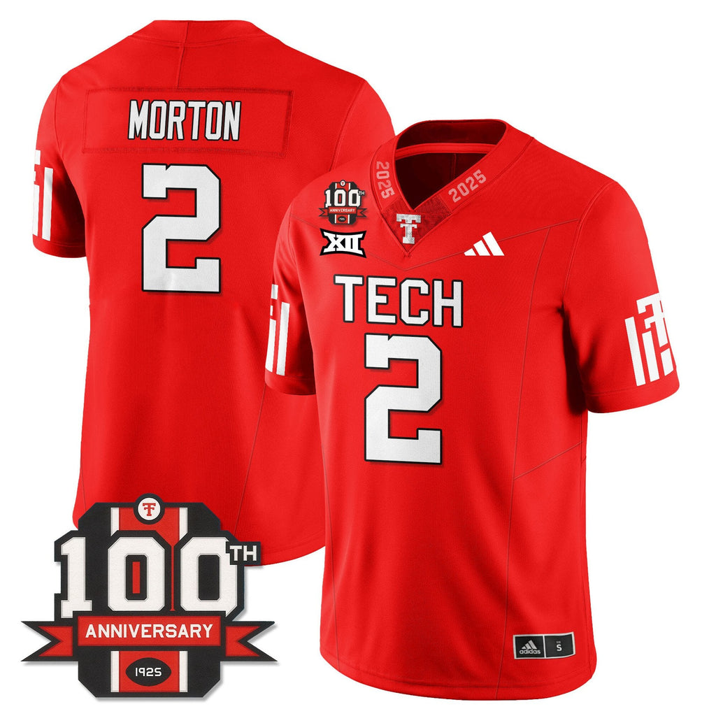 Behren Morton Jersey #2 Texas Tech Football 100th Anniversary Stitched Red