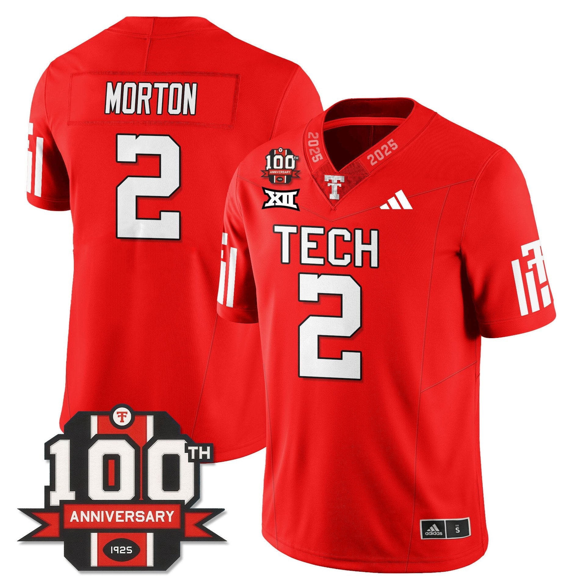 Behren Morton Jersey #2 Texas Tech Football 100th Anniversary Stitched Red