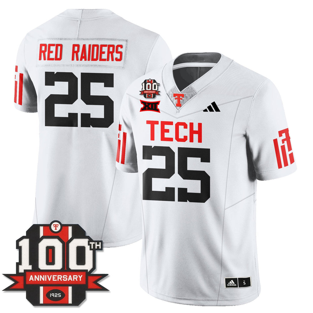 Red Raiders Jersey #25 Texas Tech Football 100th Anniversary Stitched White