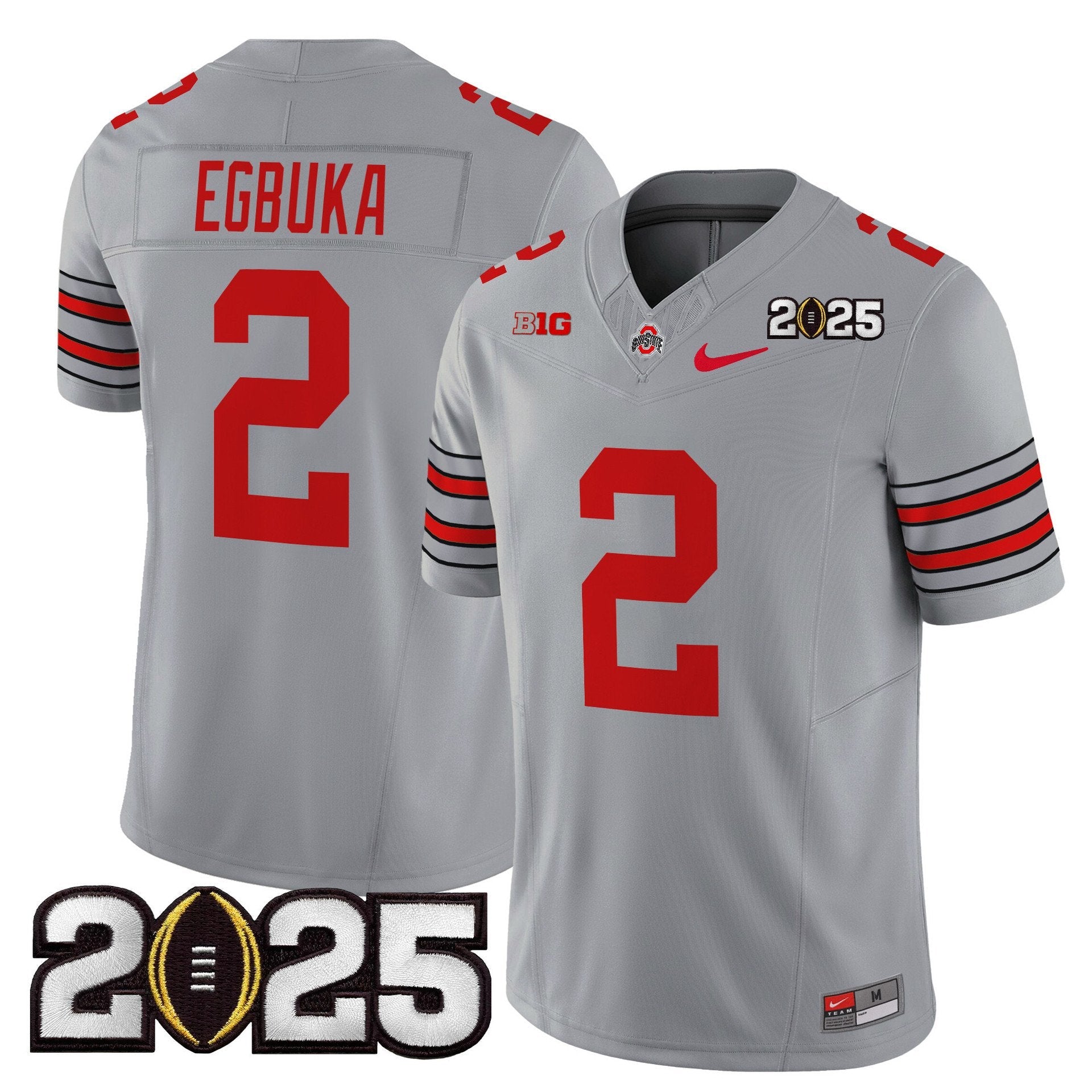 Emeka Egbuka Jersey #2 Ohio State Heritage Stripe 2025 CFP Final Stitched Gray