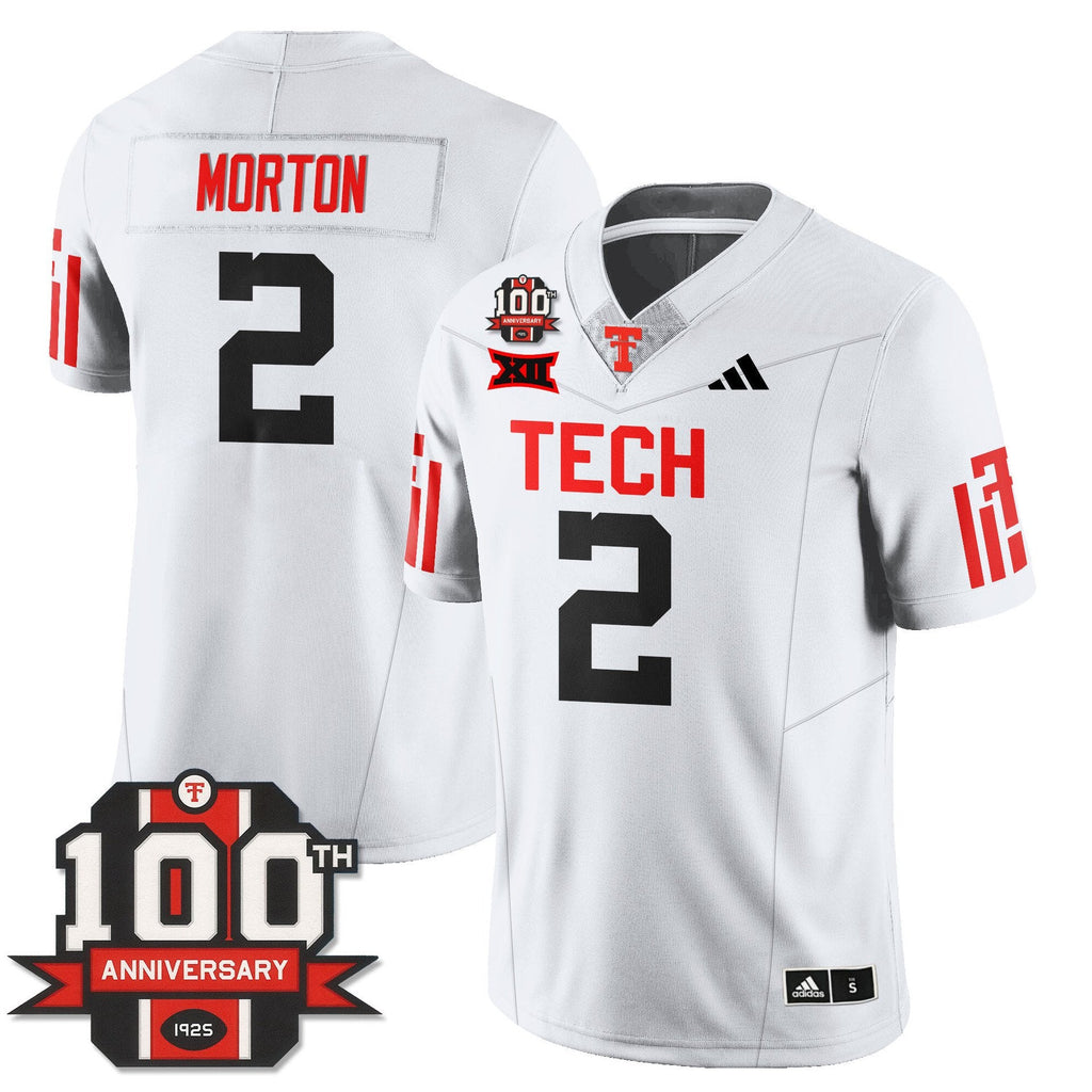Behren Morton Jersey #2 Texas Tech Football 100th Anniversary Stitched White
