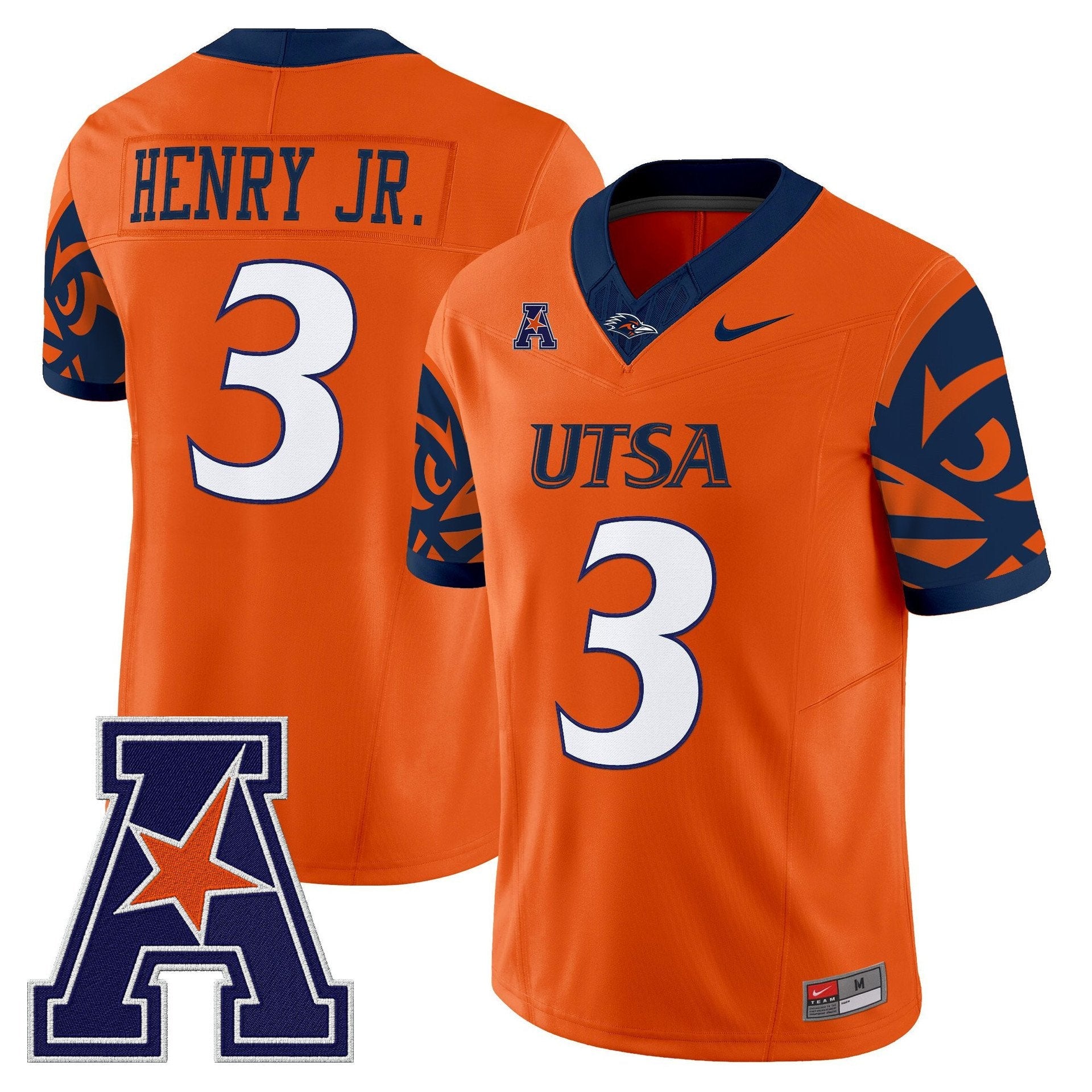 Robert Henry Jr Jersey #3 UTSA Roadrunners 2025 Vapor Limited V2 Stitched Orange
