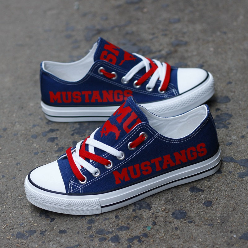 SMU Mustangs Limited Print NCAA College Students Low Top Canvas Shoes Sport Sneakers