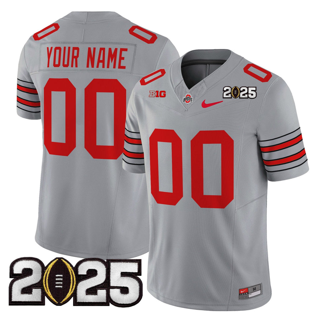 Custom Ohio State Jersey Heritage Stripe 2025 CFP Final Patch Stitched Gray