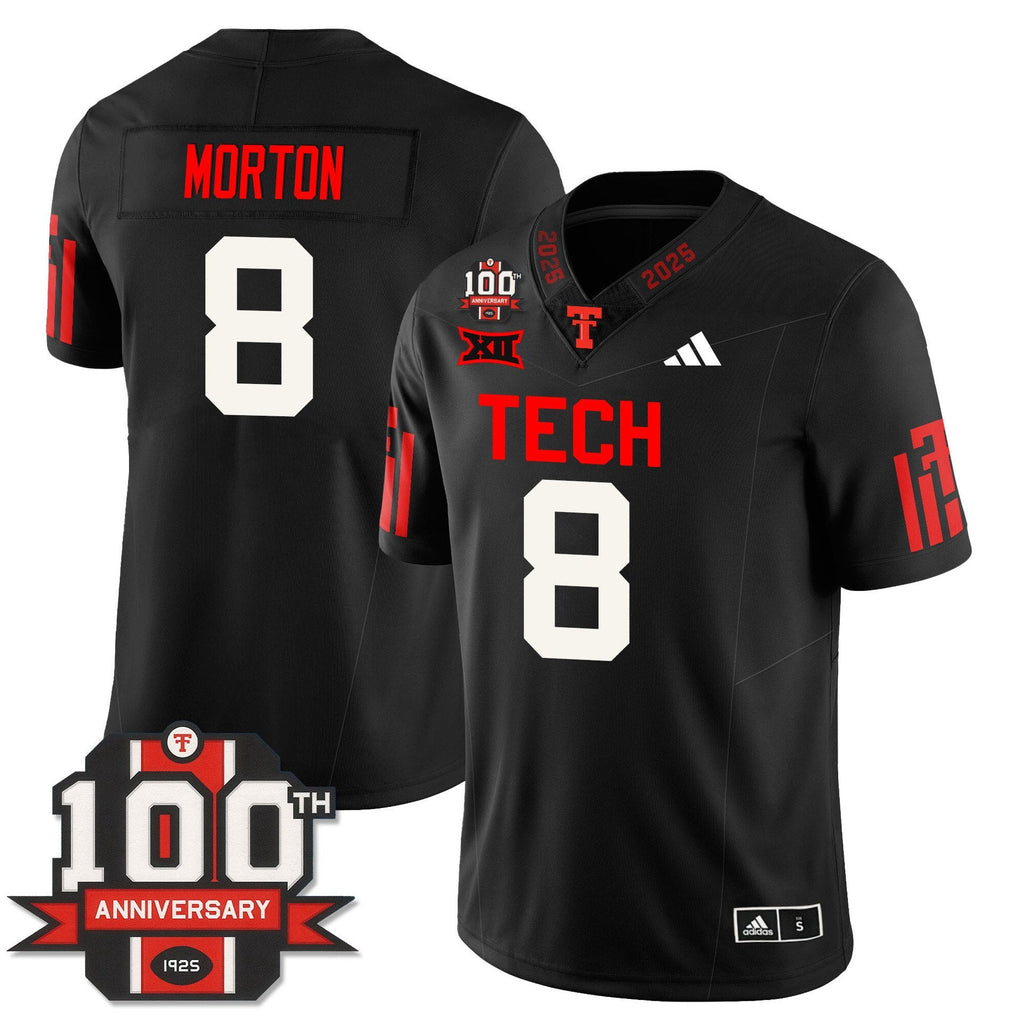 Behren Morton Jersey #8 Texas Tech Football 100th Anniversary Stitched Black