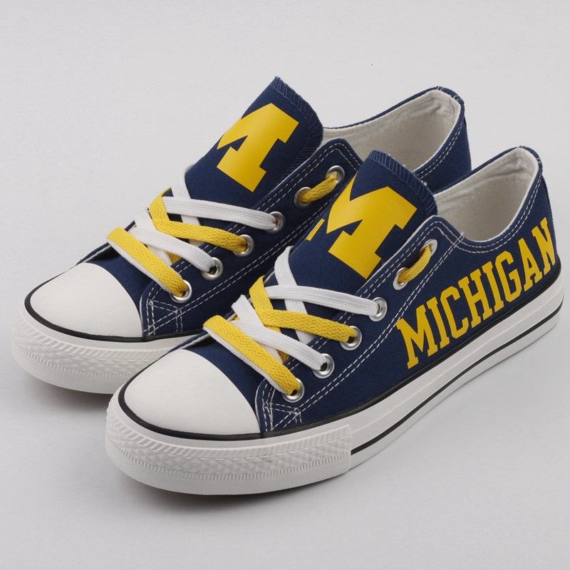 Michigan Wolverines Limited Print NCAA College Students Low Top Canvas Shoes Sport Sneakers