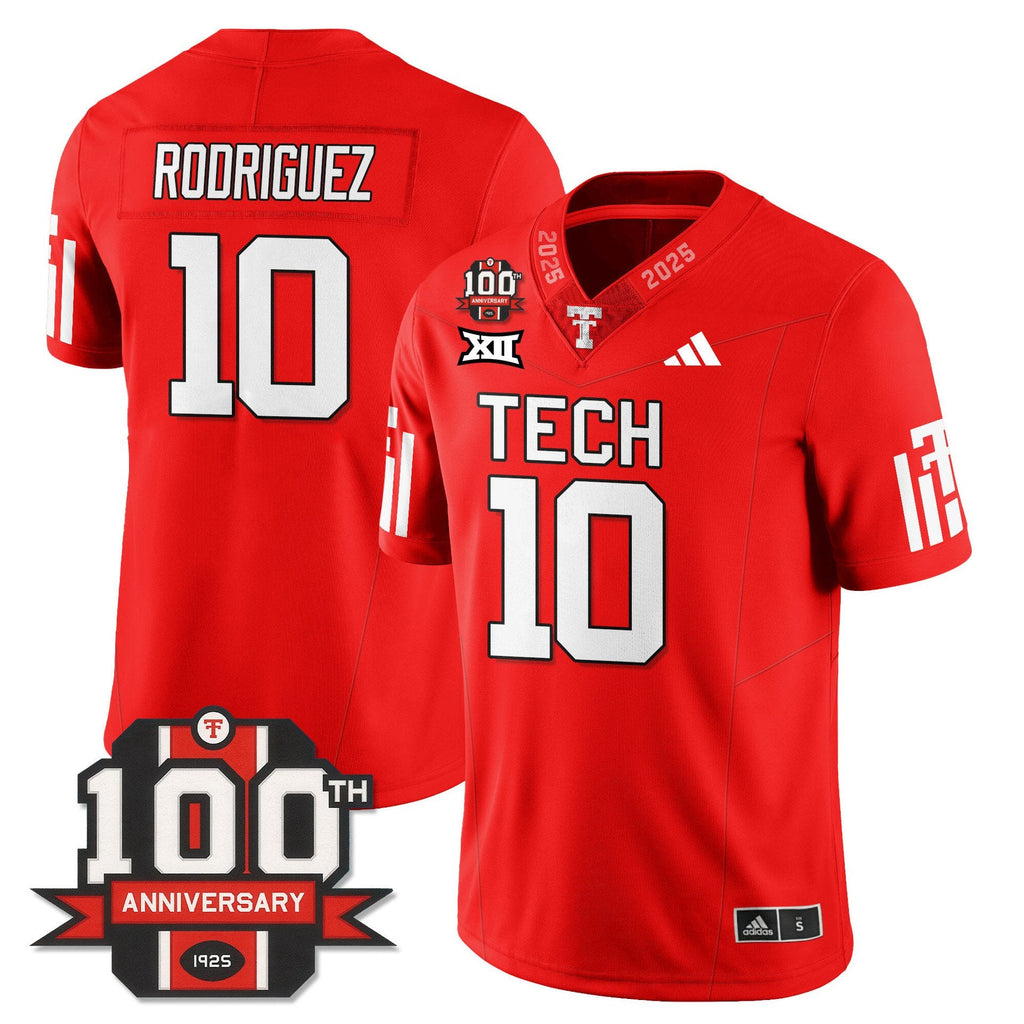 Jacob Rodriguez Jersey #10 Texas Tech Football 100th Anniversary Stitched Red