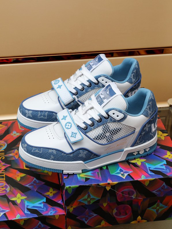 Luxury Virgil Trainer Sneakers Shoes Signature Blue White Monogram