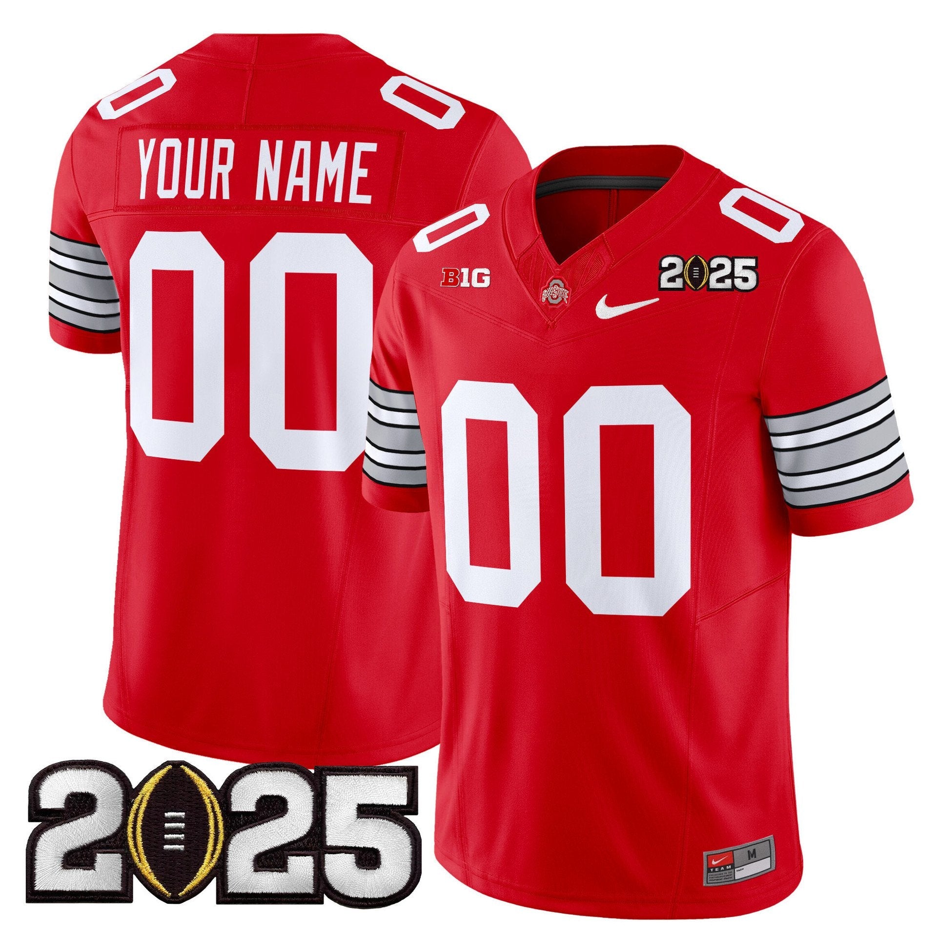 Custom Ohio State Jersey Heritage Stripe 2025 CFP Final Patch Stitched Red