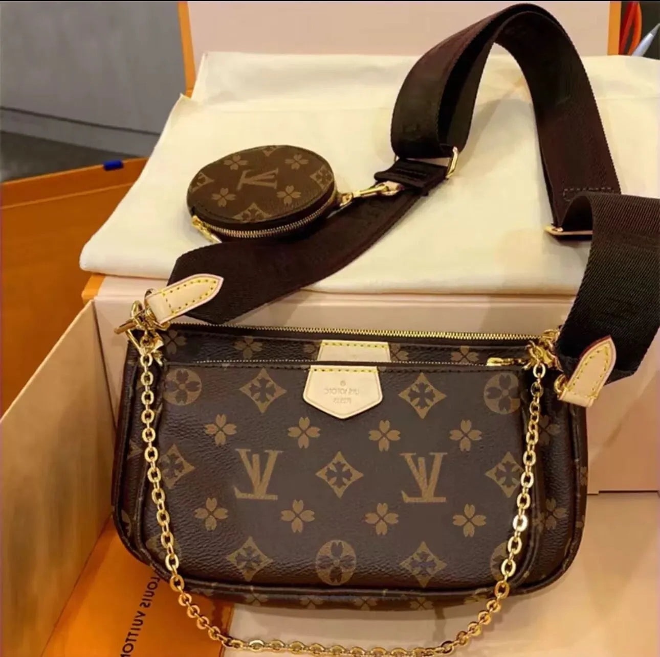 Fashion Brown Flower Leather Shoulder Bag Multi Handbag for Women