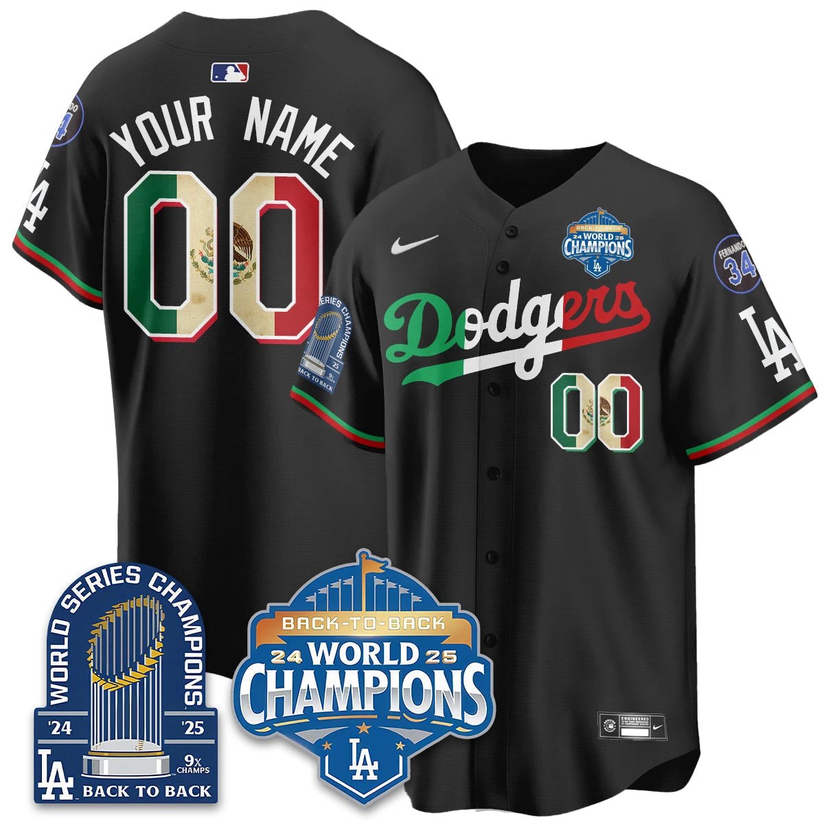 Los Angeles Dodgers Mexico World Series Champions Jersey - 9x Champs - All Stitched