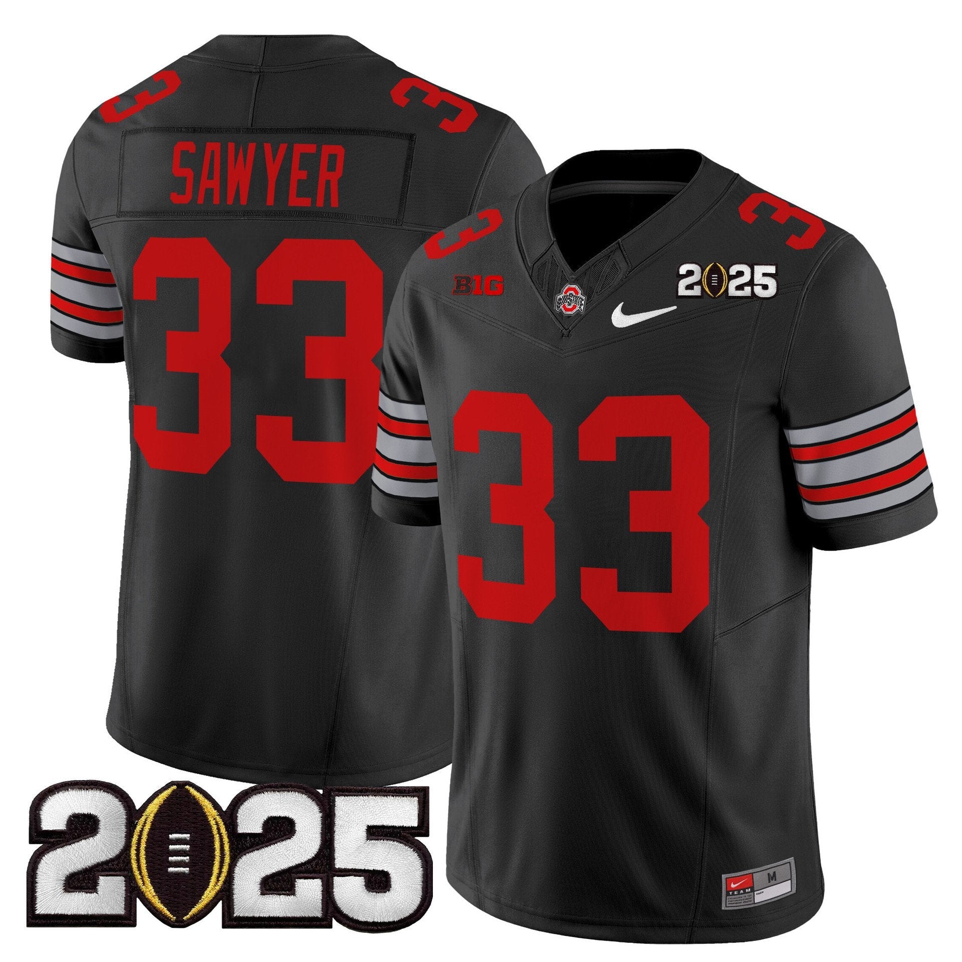 Jack Sawyer Jersey #33 Ohio State Heritage Stripe 2025 CFP Final Stitched Black