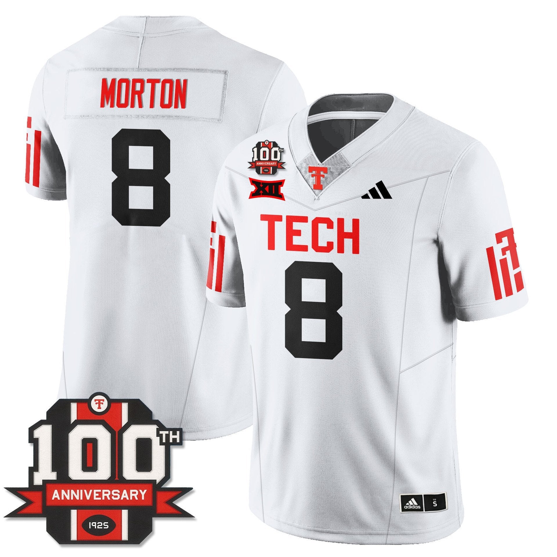 Behren Morton Jersey #8 Texas Tech Football 100th Anniversary Stitched White