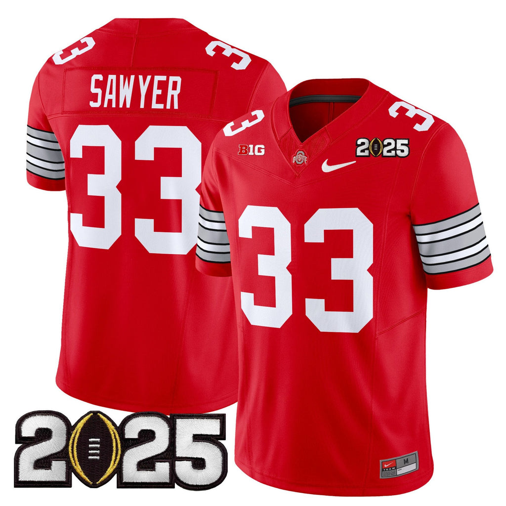 Jack Sawyer Jersey #33 Ohio State Heritage Stripe 2025 CFP Final Stitched Red