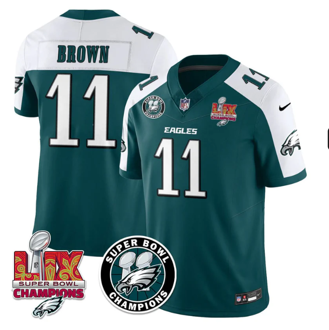 A. J. Brown Jersey #11 Super Bowl LIX Champions All Stitched Alter Green
