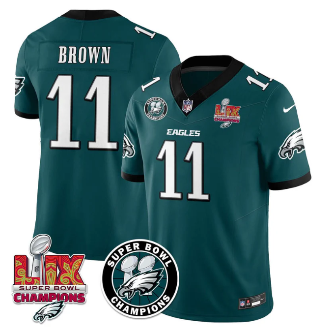 A. J. Brown Jersey #11 Super Bowl LIX Champions All Stitched Green