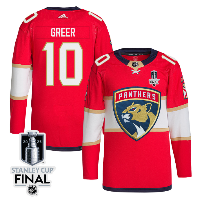 A.J. Greer 10 Florida Panthers 2025 STANLEY CUP Final Patch Home Men Jersey Red
