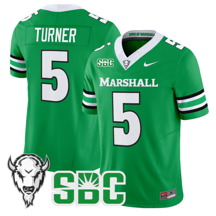 A.J. Turner Jersey #5 Marshall Thundering Herd 2025 Stitched Kelly Green