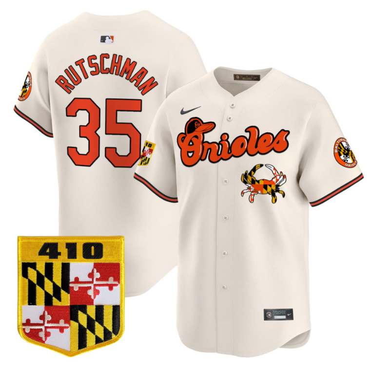 Adley Rutschman Jersey #35 Baltimore Orioles 410 & Chesapeake Crab Patch Limited Stitched Cream