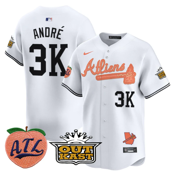 André Jersey #3K Atlanta Braves Atliens Peach Vapor Premier Limited Stitched White
