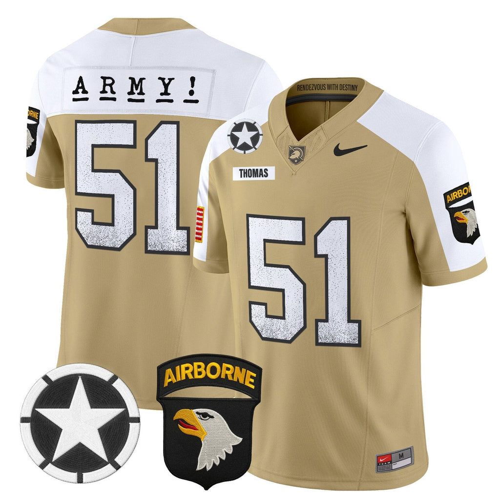 Andon Thomas Jersey #51 Army Black Knights 2025 Screaming Eagles Stitched Tan Alter