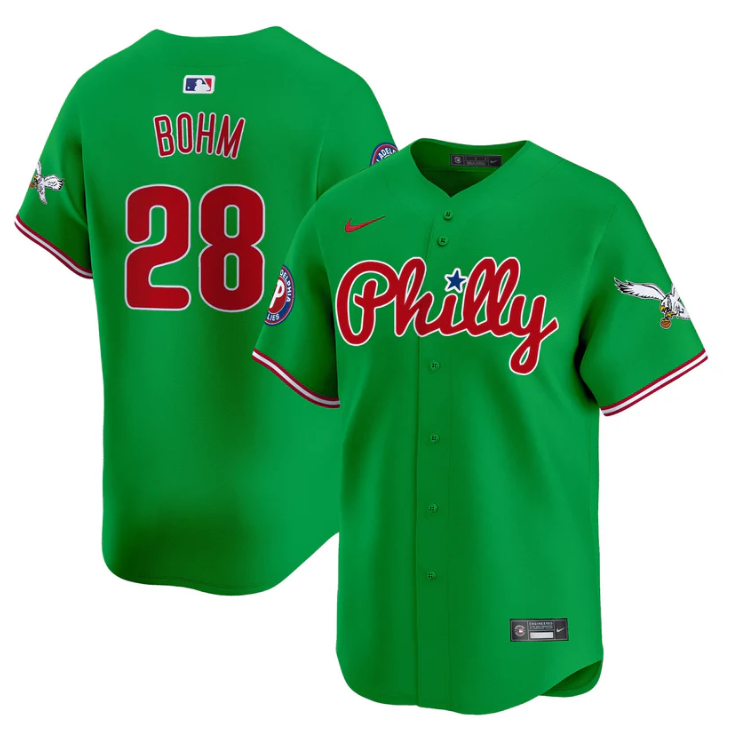 Alec Bohm Jersey #28 Phillies and Eagles Vapor Premier Limited Stitched Green