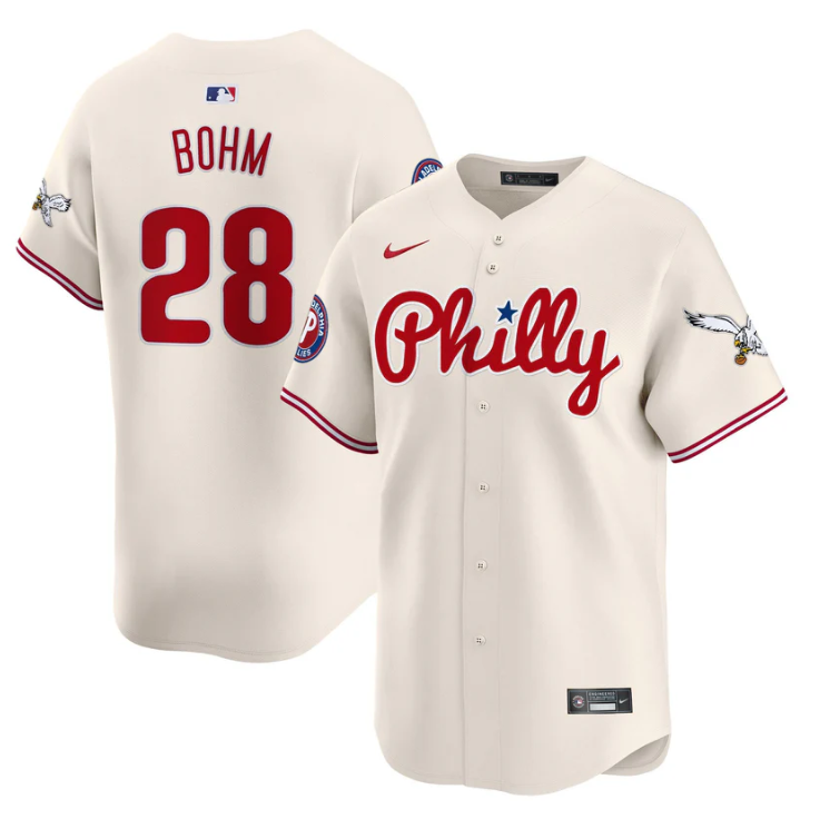 Alec Bohm Jersey #28 Phillies and Eagles Vapor Premier Limited Stitched Cream