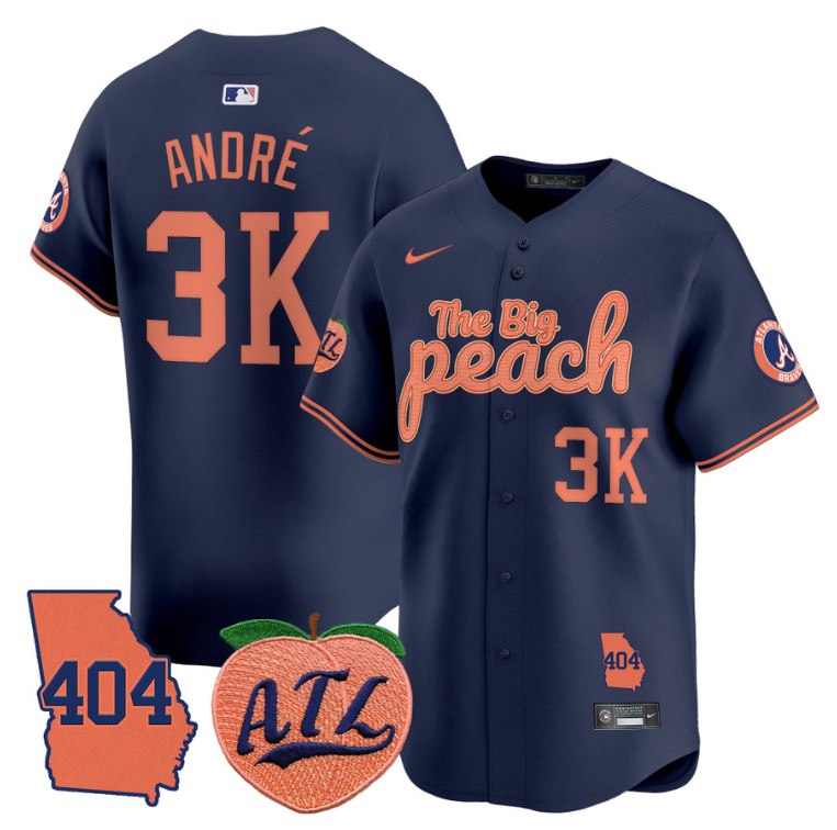 André Jersey #3K Atlanta Braves 404 & The Big Peach Premier Limited Stitched Navy