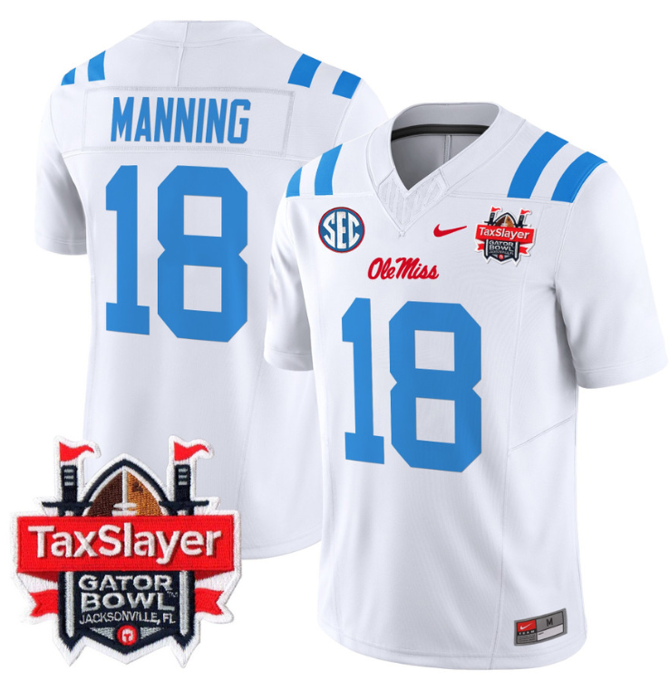 Archie Manning Jersey #18 Ole Miss Rebels 2024 Gator Bowl V2 2024 White