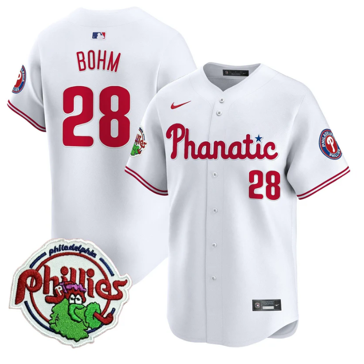 Alec Bohm Jersey #28 Phillies Phanatic Patch Vapor Premier Limited Stitched White