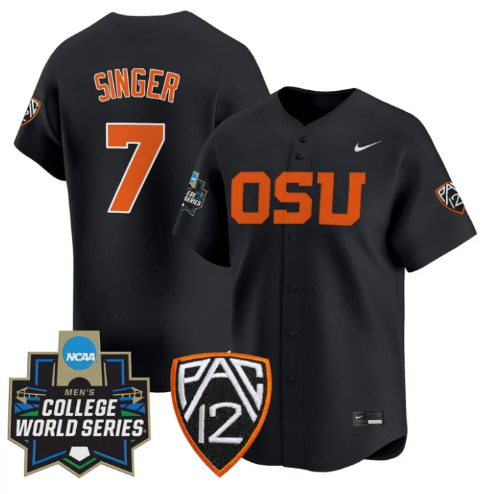 AJ Singer Jersey #7 Oregon State Beavers 2025 World Series Stitched Black