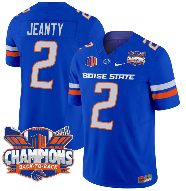 Ashton Jeanty Jersey #2 Boise State Broncos Back To Back Champions Royal