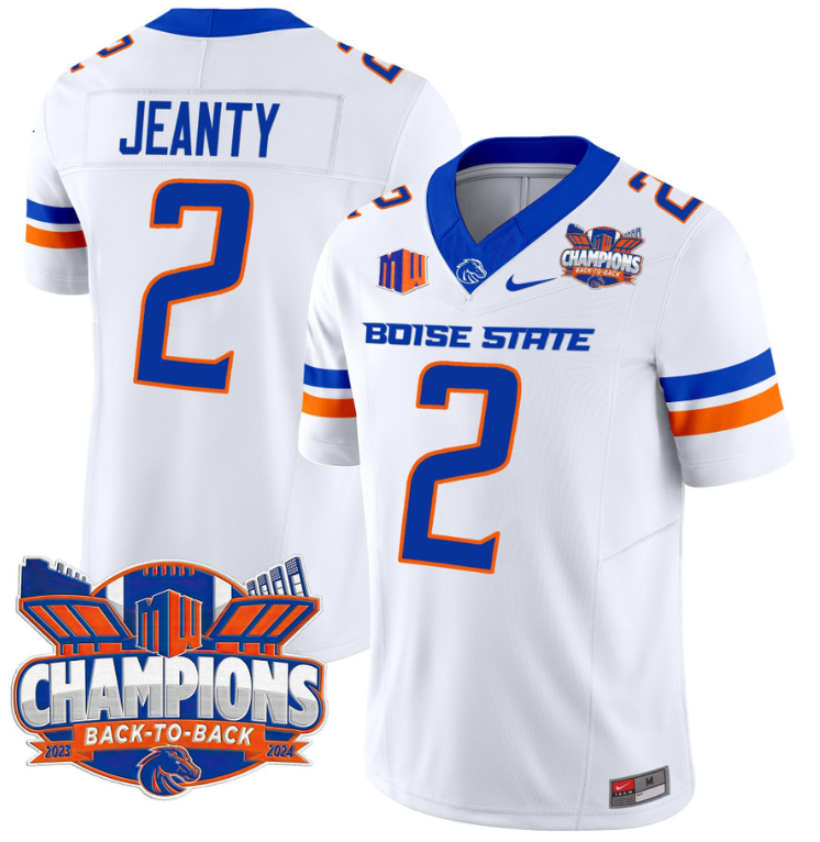 Ashton Jeanty Jersey #2 Boise State Broncos Back To Back Champions White