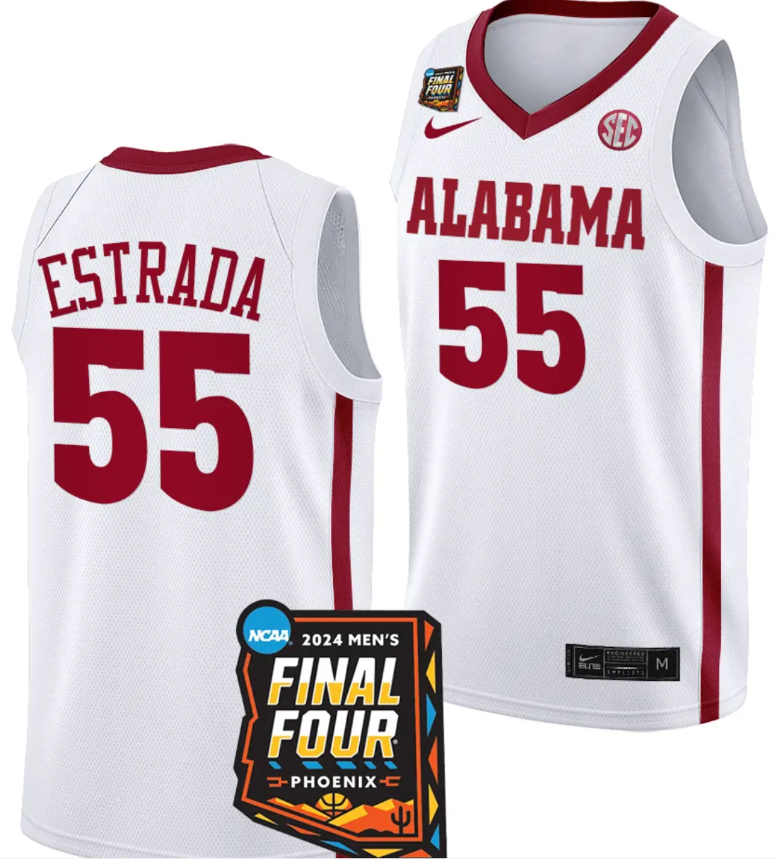 Aaron Estrada Jersey #55 Alabama Crimson Tide 2024 NCAA March Madness Final Four Basketball White