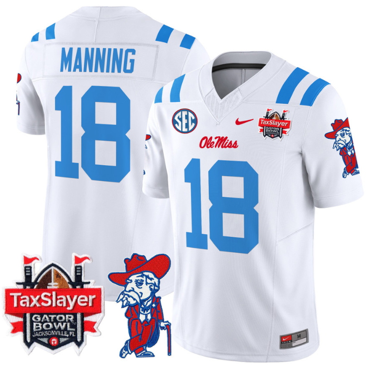 Archie Manning Jersey #18 Ole Miss Rebels 2025 Gator Bowl Patch 2024 White