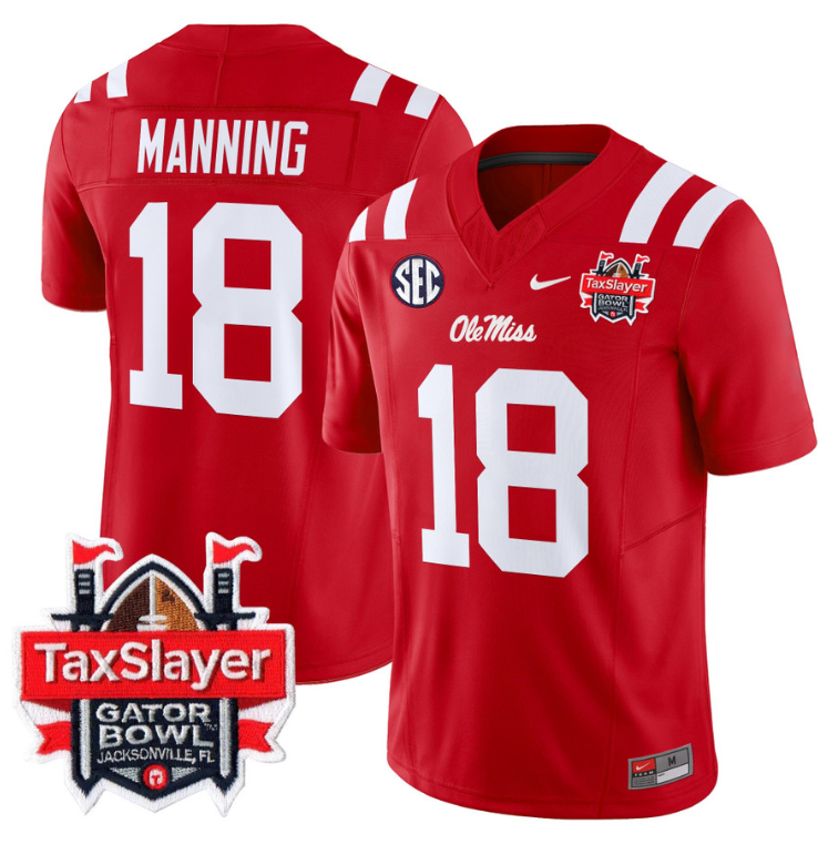 Archie Manning Jersey #18 Ole Miss Rebels 2024 Gator Bowl V2 Red
