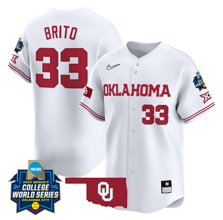 Alyssa Brito Jersey #33 Oklahoma Sooners 2024 College World Series Patch Vapor Premier Limited NCAA Baseball Stitched White