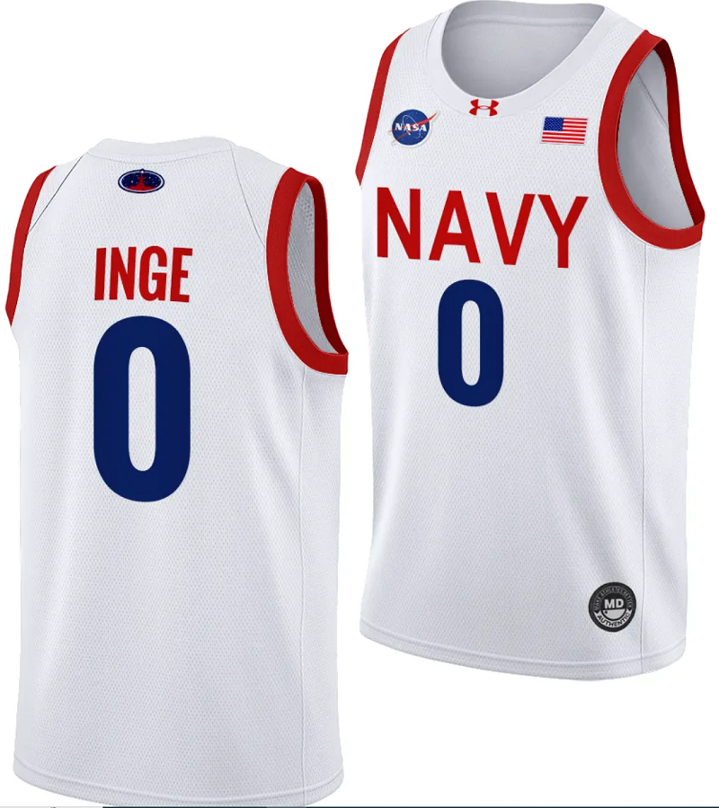 Austin Inge Jersey #0 Navy Midshipmen NASA-Themed Basketball uniform 2023-24 White
