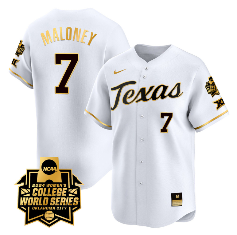 Ashton Maloney Jersey #7 Texas AM Aggies 2024 College World Series Patch Vapor Premier Limited NCAA Baseball Stitched White Gold