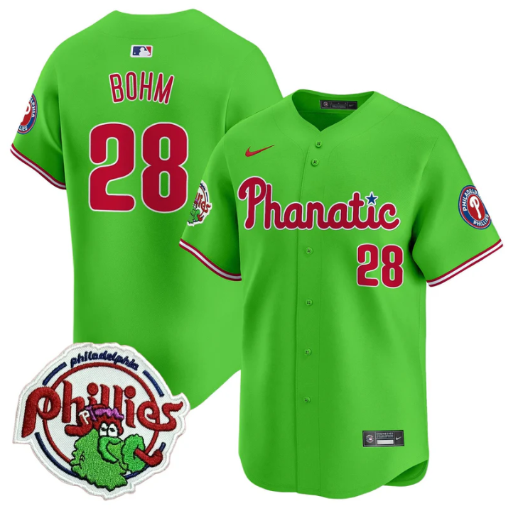 Alec Bohm Jersey #28 Phillies Phanatic Patch Vapor Premier Limited Stitched Green