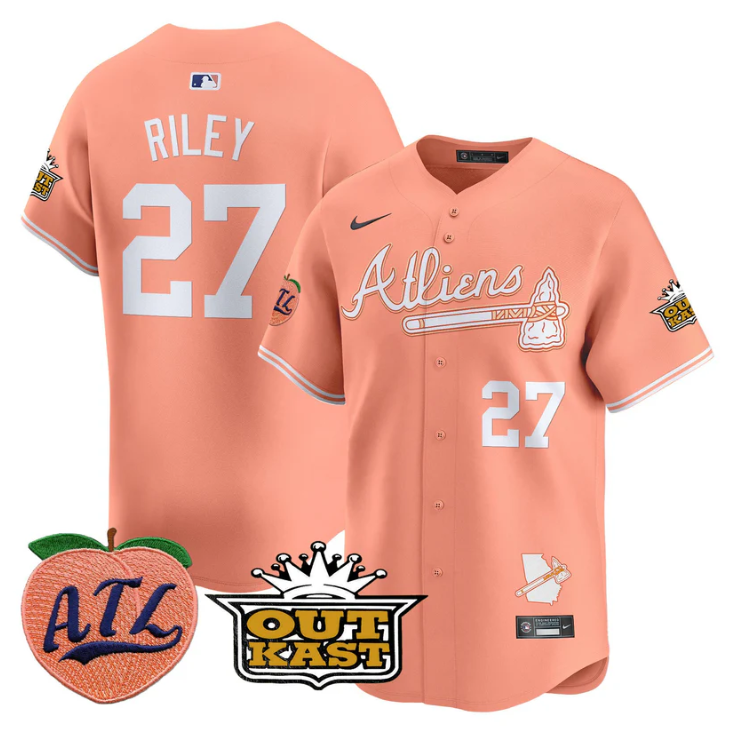 Austin Riley Jersey #27 Atlanta Braves Atliens Peach Vapor Premier Limited Stitched Peach