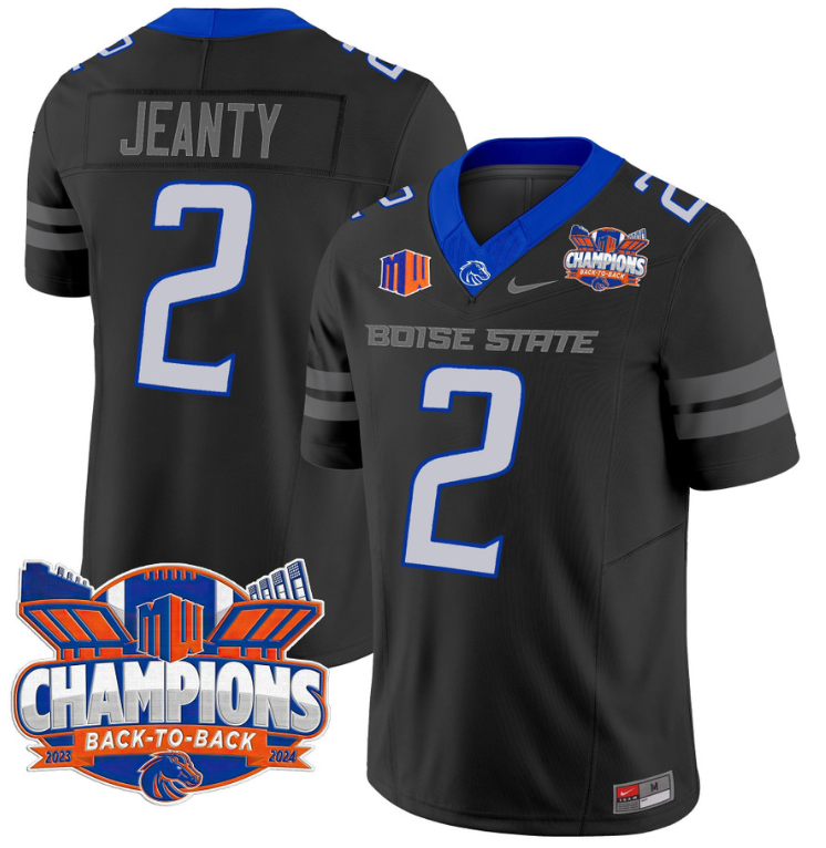 Ashton Jeanty Jersey #2 Boise State Broncos Back To Back Champions Black