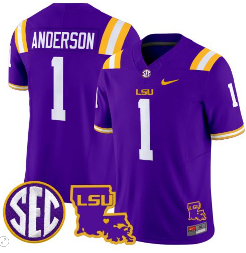 Aaron Anderson Jersey #1 LSU Tigers 2024 Louisiana Patch Vapor Limited College Football Stitched Purple