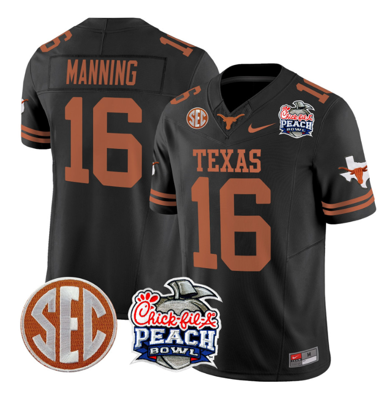 Arch Manning Jersey #16 Texas Longhorns Peach Bowl Patch Vapor Orange Alternate