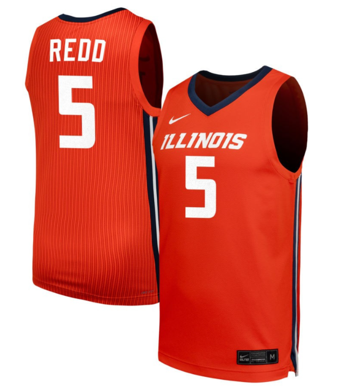 AJ Redd Jersey #5 Illinois Fighting Illini NIL Basketball Orange
