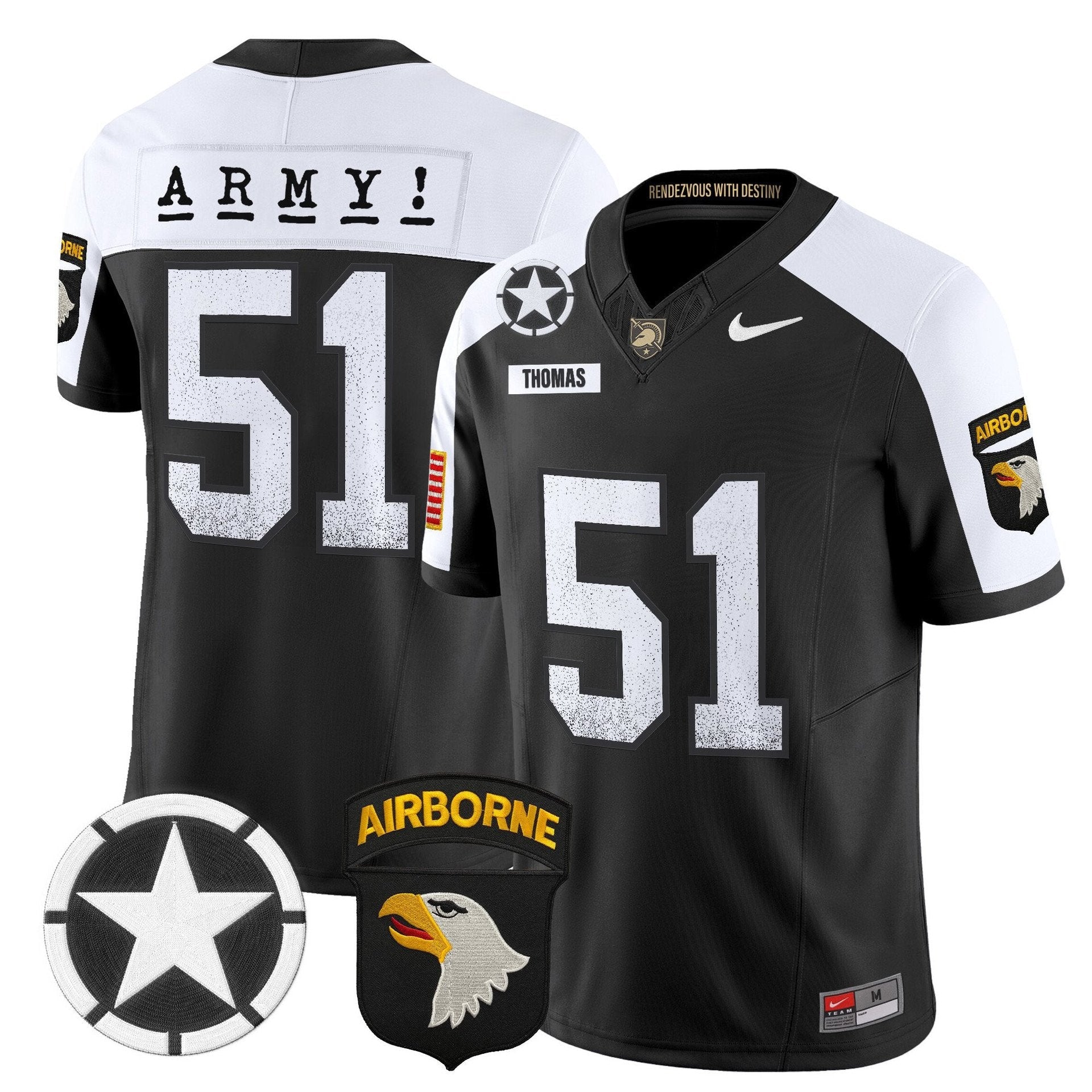 Andon Thomas Jersey #51 Army Black Knights 2025 Screaming Eagles Stitched Black Alter