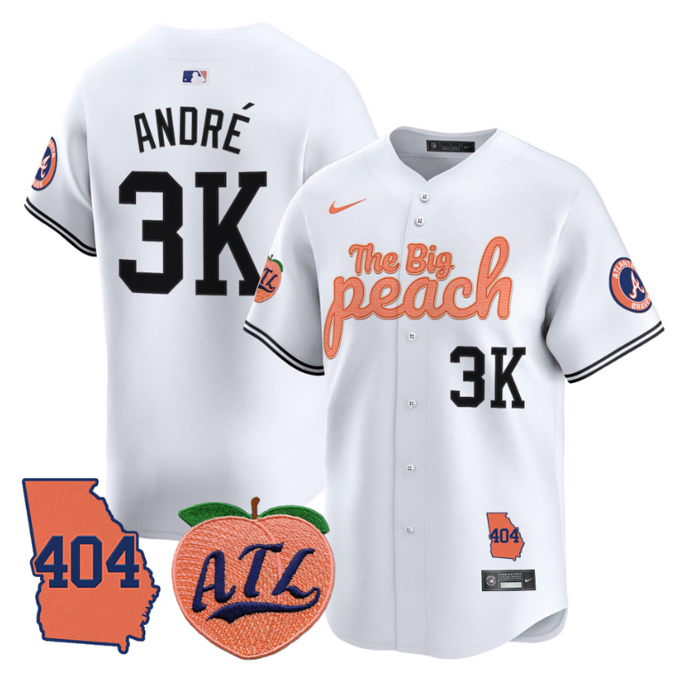 André Jersey #3K Atlanta Braves 404 & The Big Peach Premier Limited Stitched White