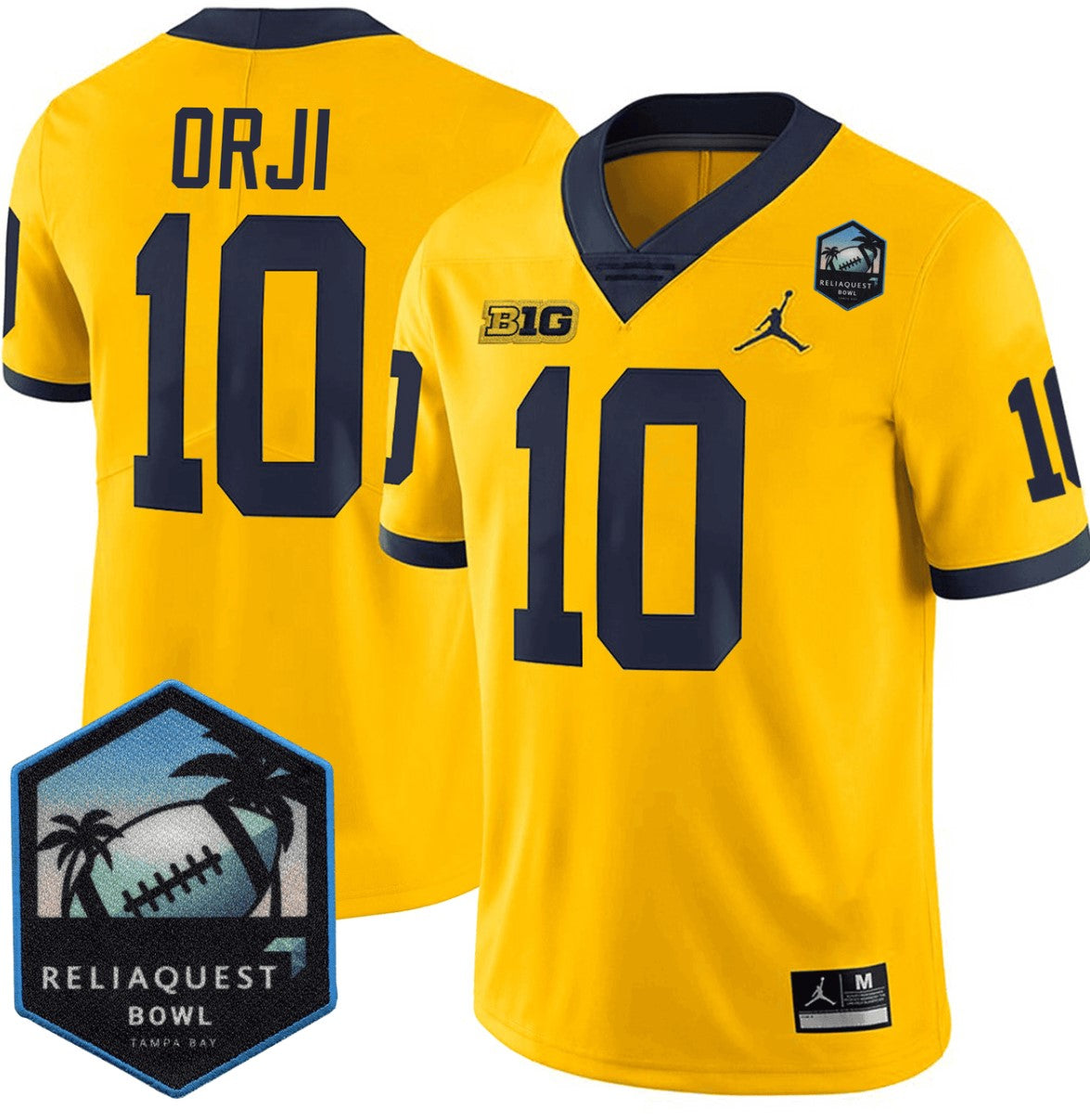 Alex Orji Jersey #10 Michigan Wolverines ReliaQuest Bowl Patch Vapor Yellow